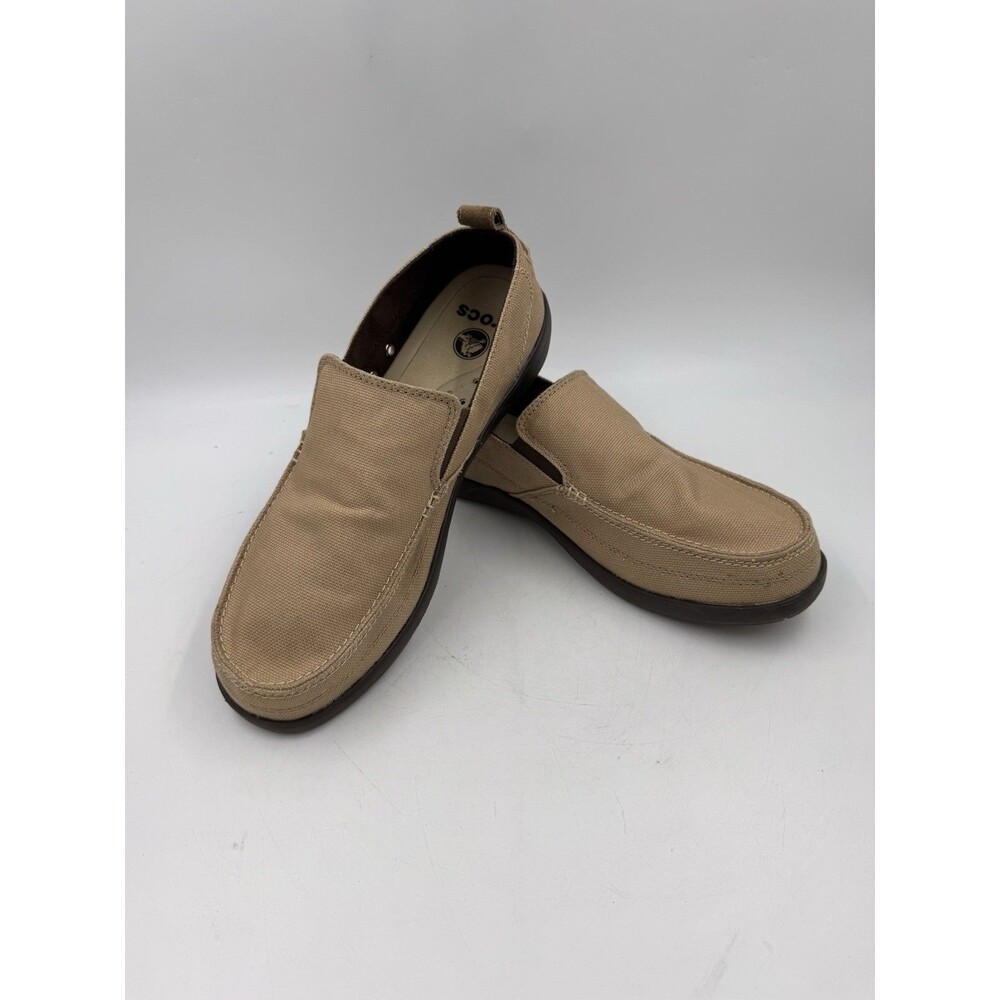 Crocs 11270 Men's Walu Slip On Loafers Tan Canvas Size Men 13 Boat Shoes